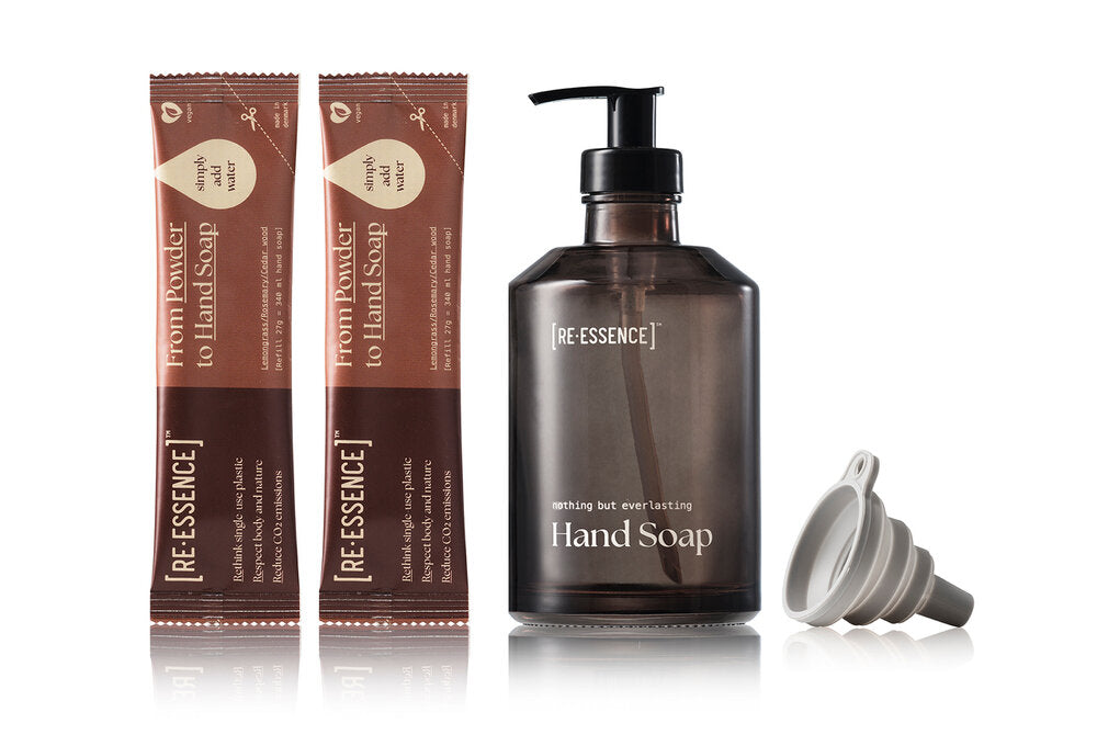 Håndsæbesæt m. genanvendelig glasdispencer- citrongræs/rosmarin/cedertræ